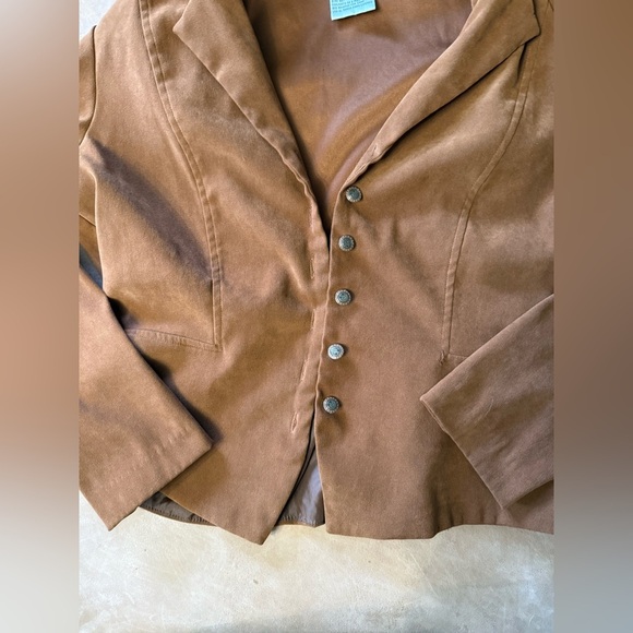 Vintage Karin Stevens Faux Suede Fitted Suit Jacket Brown Size 14 - Picture 4 of 8